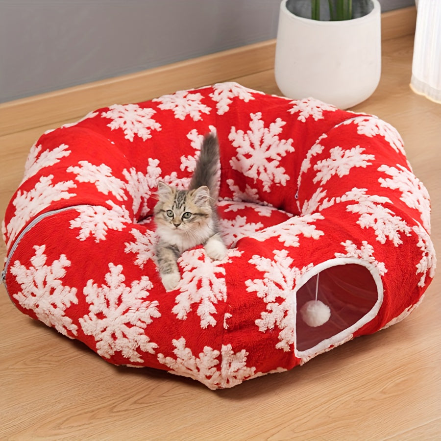 Cama túnel navideña para gatos