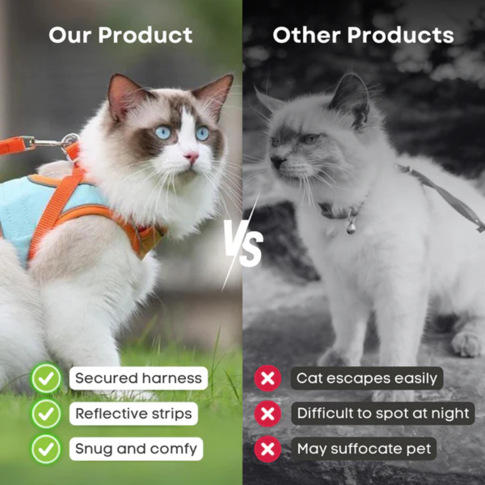 Arnés de paseo para gatos con correa